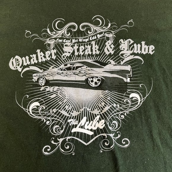 Quaker Steak Lube Shirt Mens XL Green Short Sleeve Muscle Car Cotton Pre-Shrunk - Picture 2 of 7